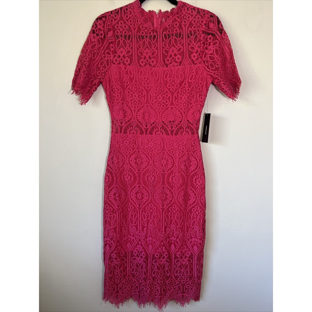Lulu's Remarkable Pink Fuchsia Lace Short Sleeve Dress SIZE XS $66 Party